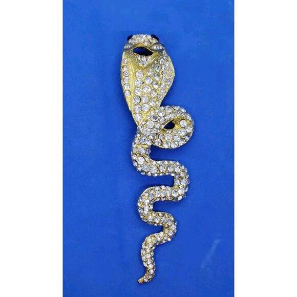 Vintage Large Snake Gold Rhinestone Covered Scarf Slide Or Belt Buckle 1970s - Picture 1 of 16